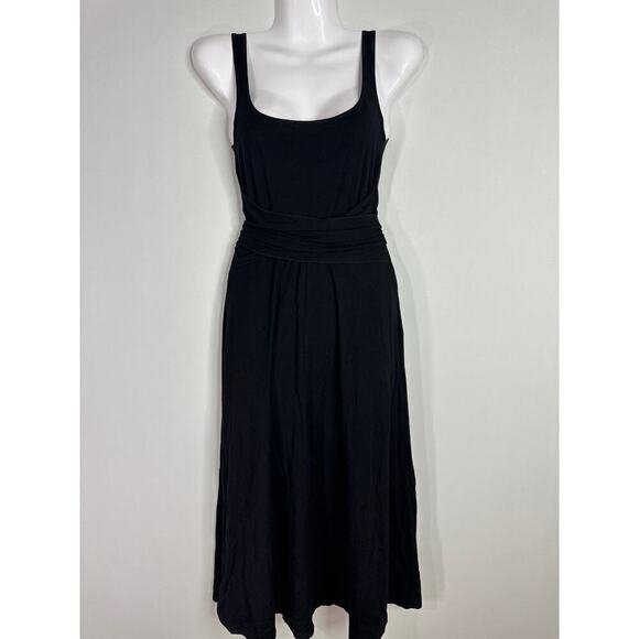 Reformation August Midi Dress Black Scoop Neck Pocket Tie Back Stretch Size XS - Picture 3 of 10